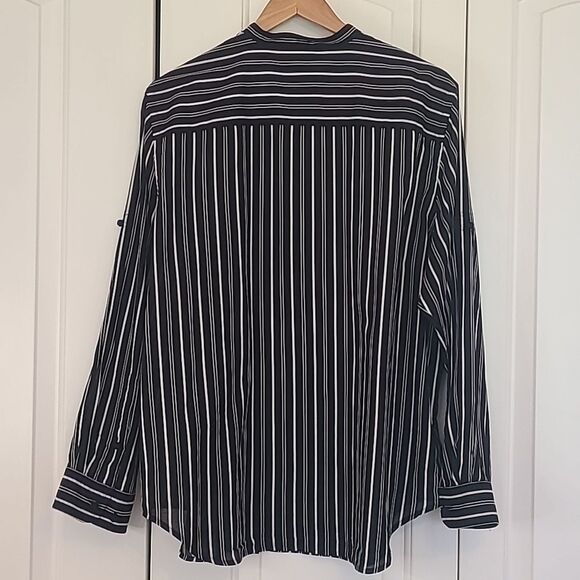 Lauren Ralph Lauren Shirt Top Striped Cotton Button Up Mandarin Collar Size XL - Picture 5 of 8